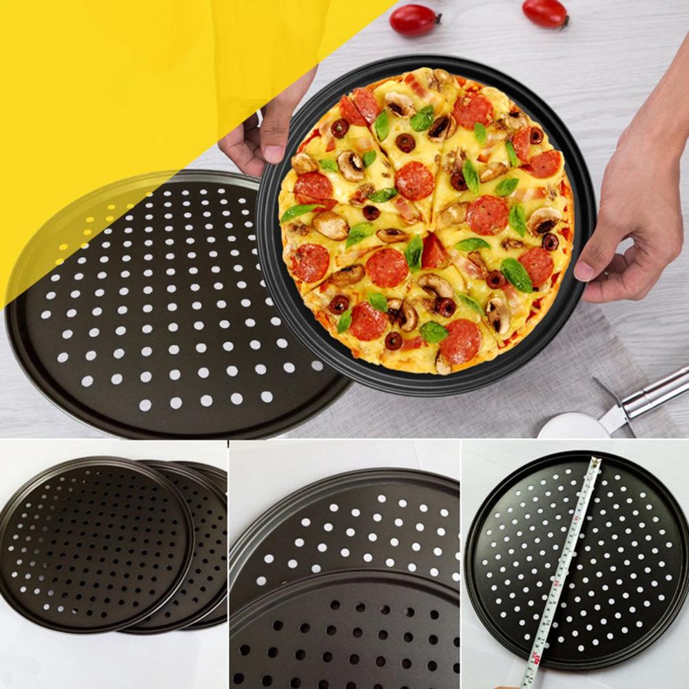 32CM Carbon Steel Non-stick Pizza Baking Pan Mesh Tray Plate Round Deep Dish Pizza Pan Tray Mould Bakeware Baking Tool