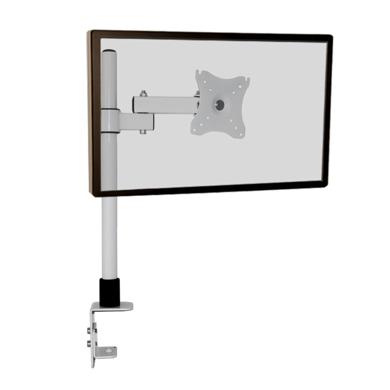 HILLPORT 10-27&quot; Steel Single Arm Lcd Tv Table Mount Tilt 360 Rotate Monitor Desktop Stand Vesa 75 100 Full Motion Bracket White