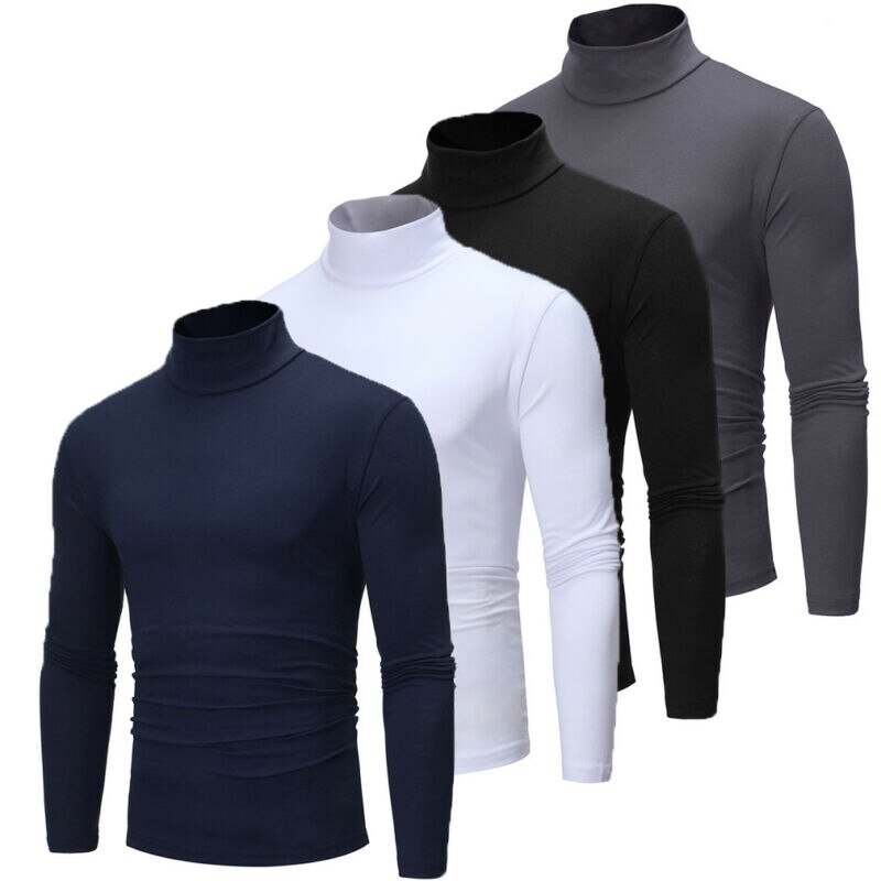 Chemise à col roulé en coton pour hommes, vêtement à la , couleur unie, extensible, rendu,