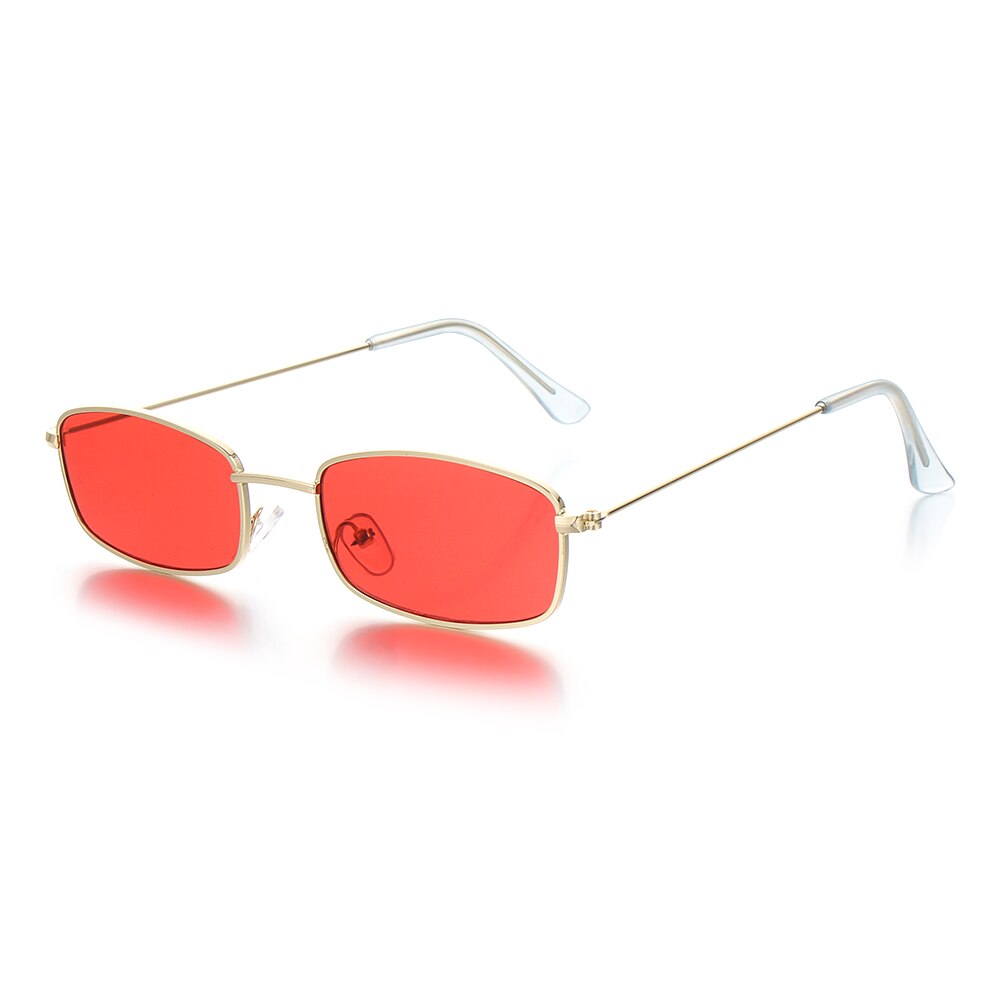 1Pc Kleine Retro Metalen Frame Fietsen Driving Zonnebril Vrouwen Mannen Rechthoek Kleurrijke Zonnebril UV400 Shades Clear Lens Eyewear: Gold Red