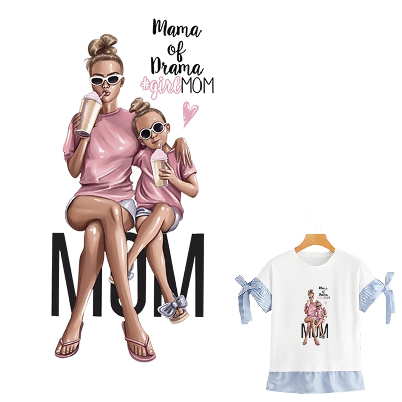 Vrouw moeder thermo sticker op kleding strepen strijken op kleding stickers warmteoverdracht diy thermische patches voor meisjes