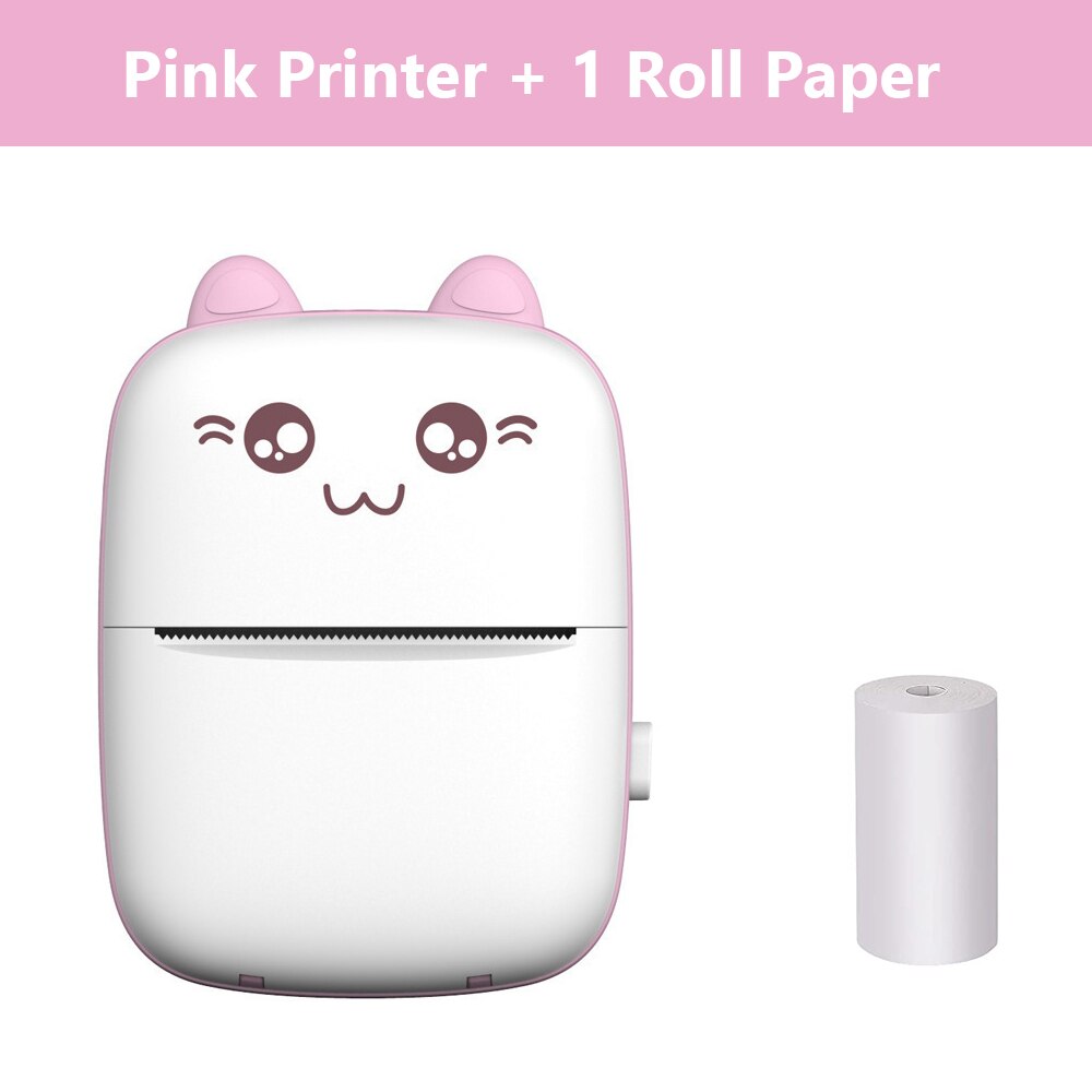 Mini Printer Portable Thermal Printing Machine Bluetooth Mini Photo Picture Label Printer for Android iOS DIY Home Use Printer: Pink add 1Paper