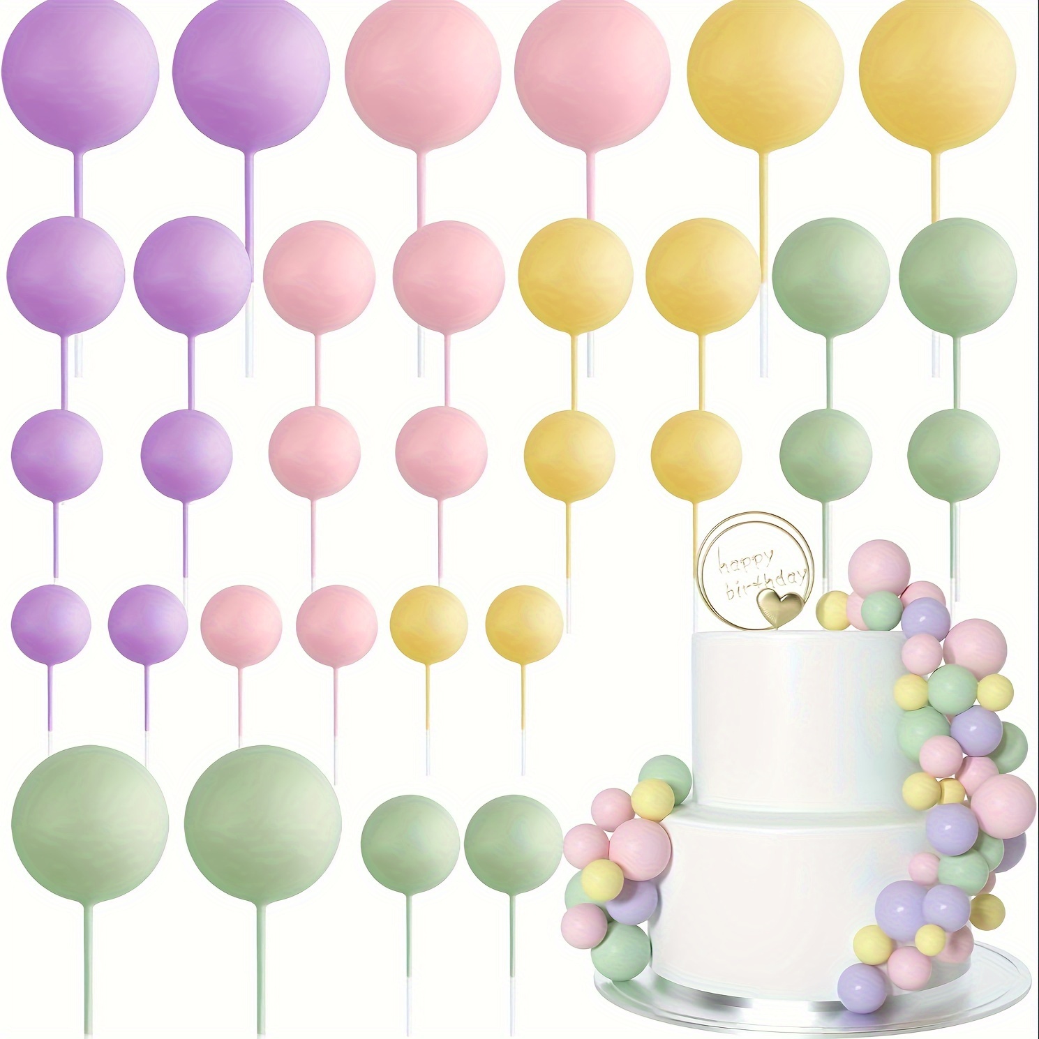 Décoration de gâteau boule d'or et d'argent, 20 pièces, décoration de gâteau joyeux anniversaire, drapeau de Cupcake, décor de boule de noël de mariage, décoration d'anniversaire: MULTI