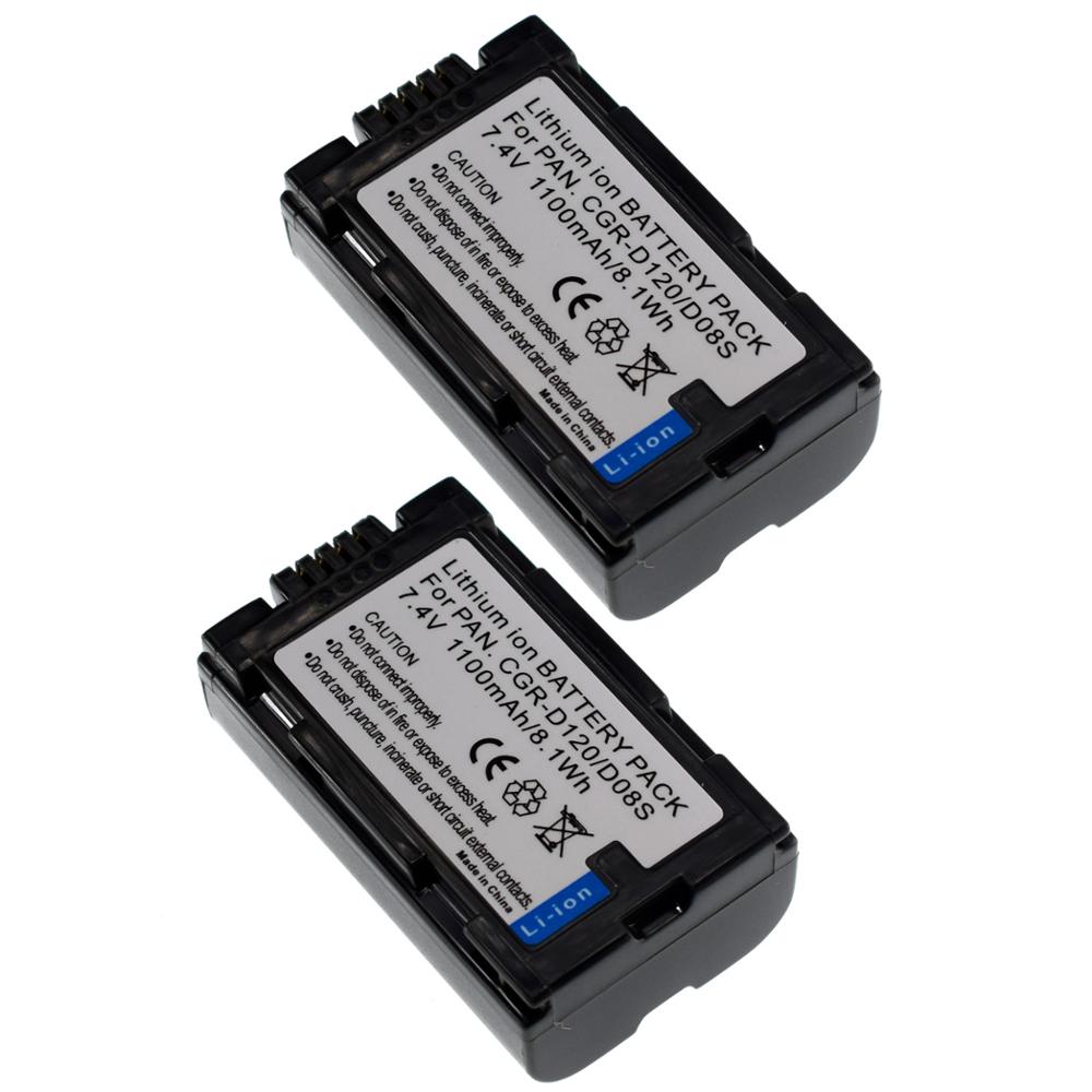 2pcs CGR-D120 D20 D08 Li-Ion Battery Pack for Panasonic D08R D08S Camcorder: 2 Battery
