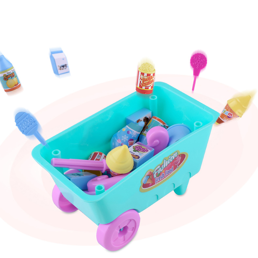 Lovely Simulation Candy Lollipop Ice Cream Plastic Trolley Girls Toys For Children Random Color