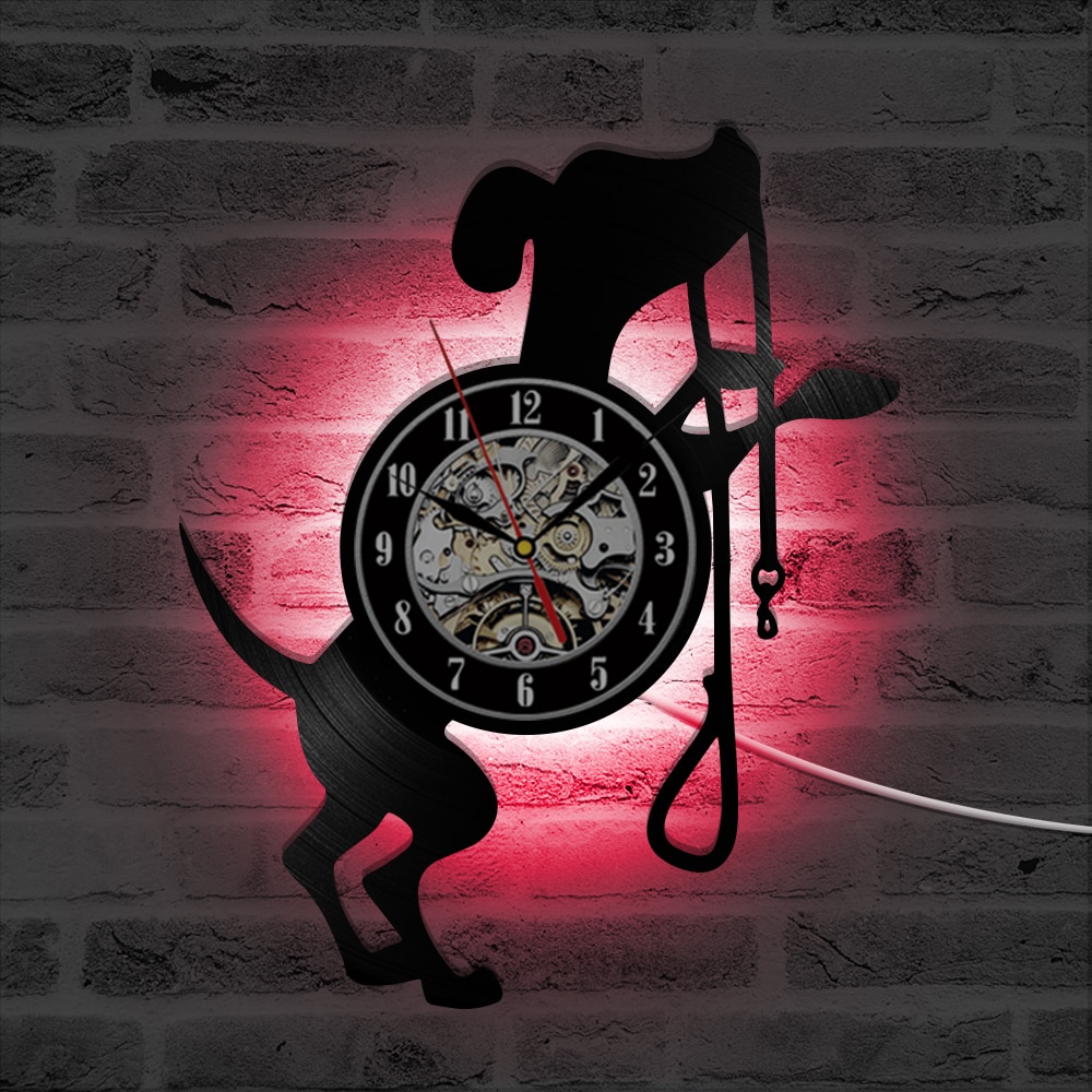 Søt vinyl svart hund cd tallerken klokke barnerom dekorativ ledet veggklokke dyr antikk hengende klokke