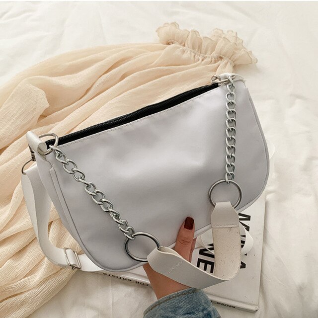 Casual Waterproof Nylon Shoulder Bags for Women Solid Color Large Capacity Handbag Crossbody Hobo Messenger Bag Purse: white