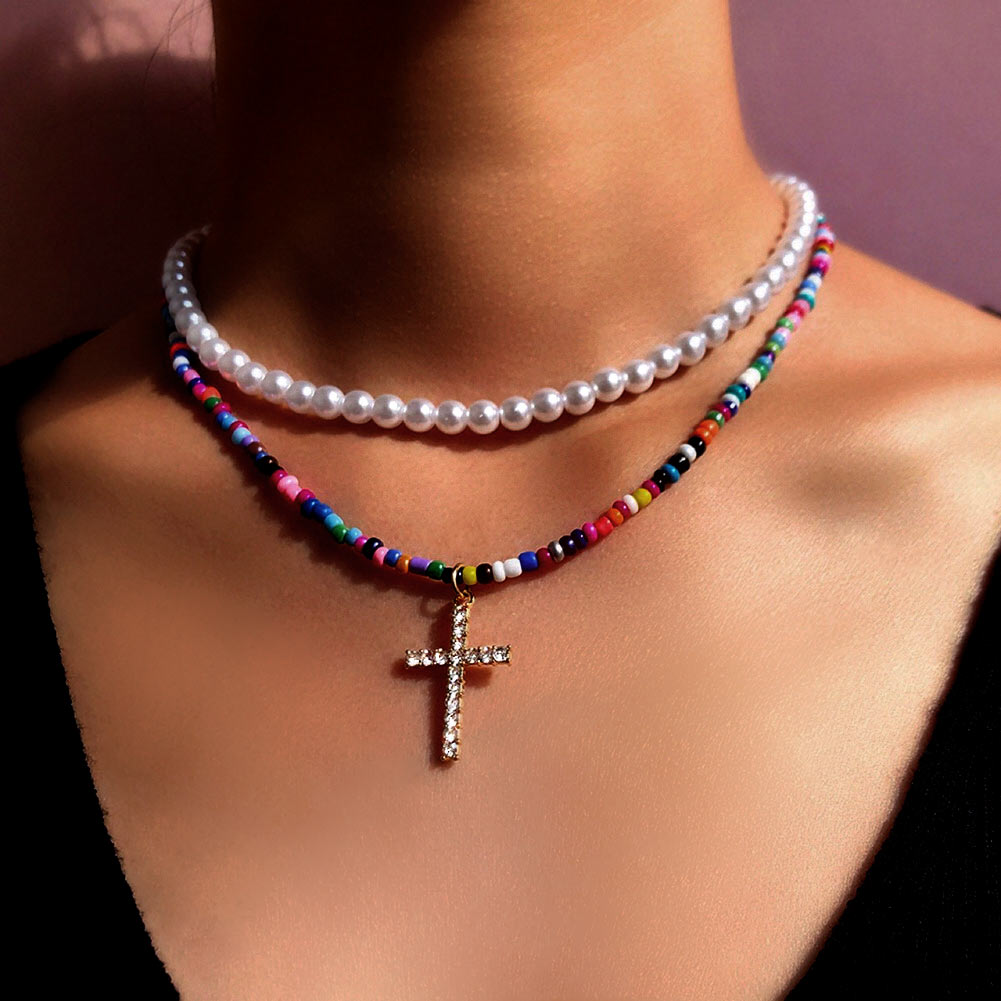 Collana di perline fiore margherita arcobaleno multistrato per donna cubana catena robusta girocollo Set gioielli bohémien regalo per feste Femme: 061001GD