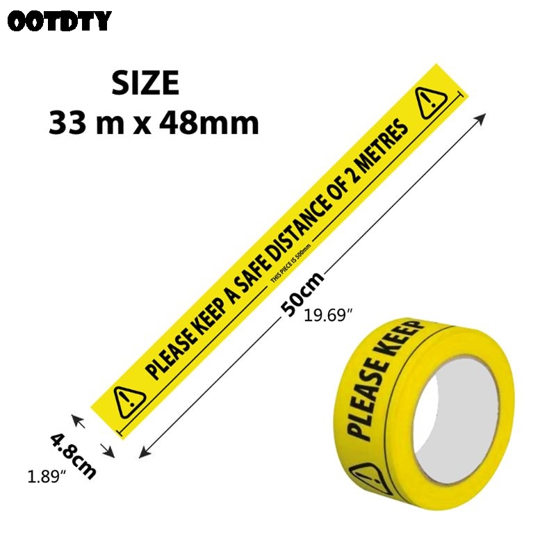 1Roll Yellow Social Distancing Stickers Tape Please Keep A Safe Distance of 2 Meters Safety Tape Protective Warning Tape