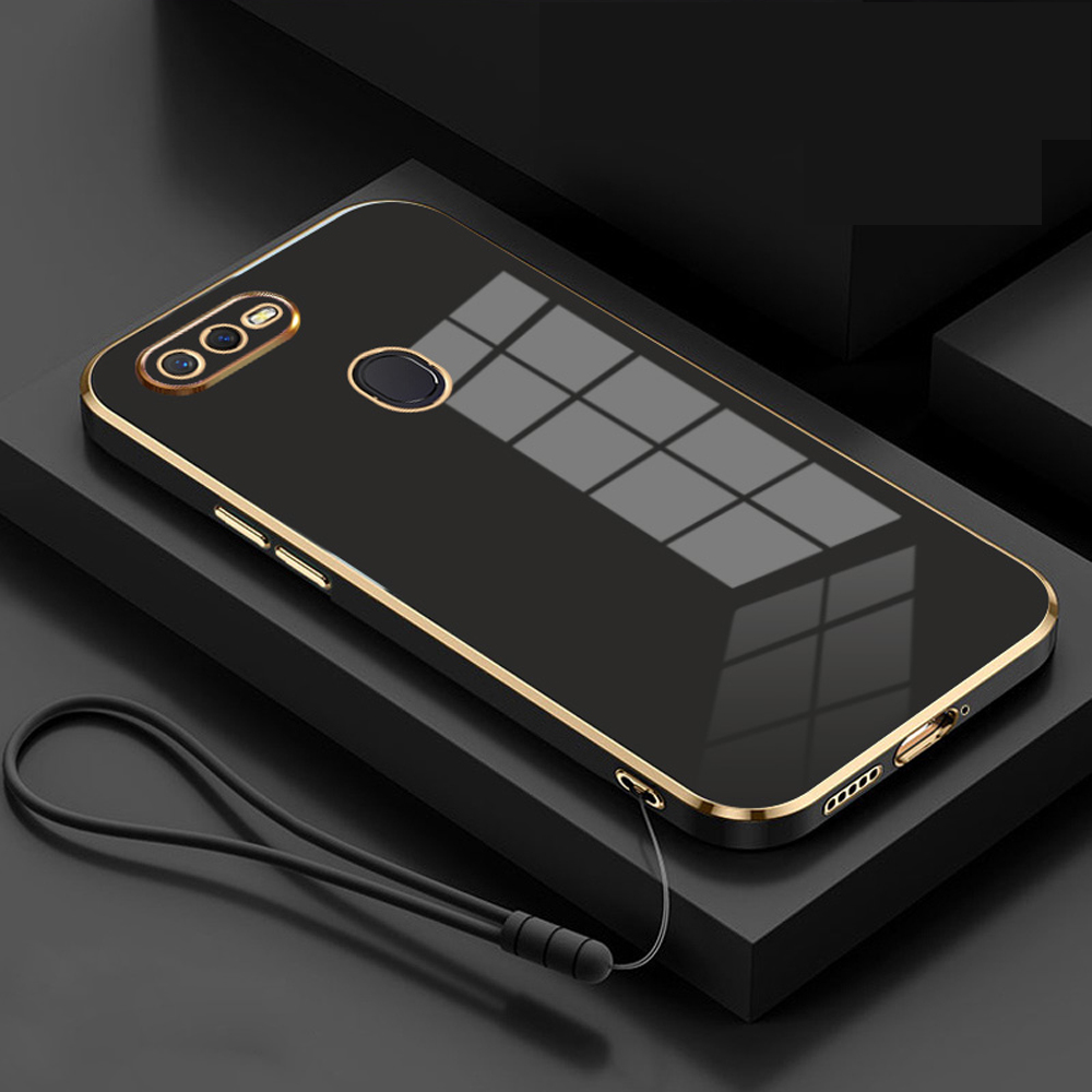 Para oppo A7 funda de lujo chapada cuadrada OPPO A5S funda de teléfono Oppo A7N AX7 A12 A7X funda trasera de silicona a prueba de golpes OPPO F9 Pro: Mezclilla / Negro