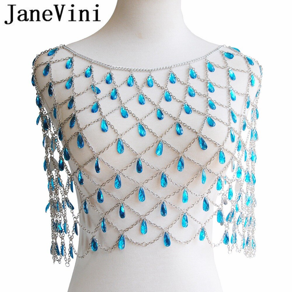 JaneVini 2019 Cristalli Colorati Collane di Perline Da Sposa Catena Della Spalla Da Sposa Avvolge Gocce Della Collana Dei Monili per Le Donne