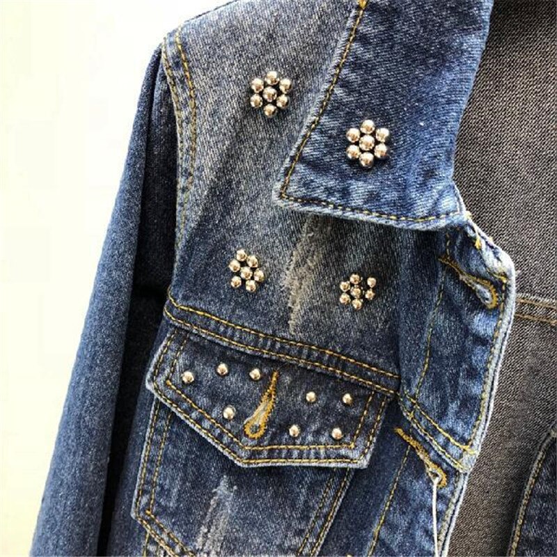 automne femmes Denim veste broderie trois dimensions fleurs perle perle court manteau à manches longues jean veste d'extérieur