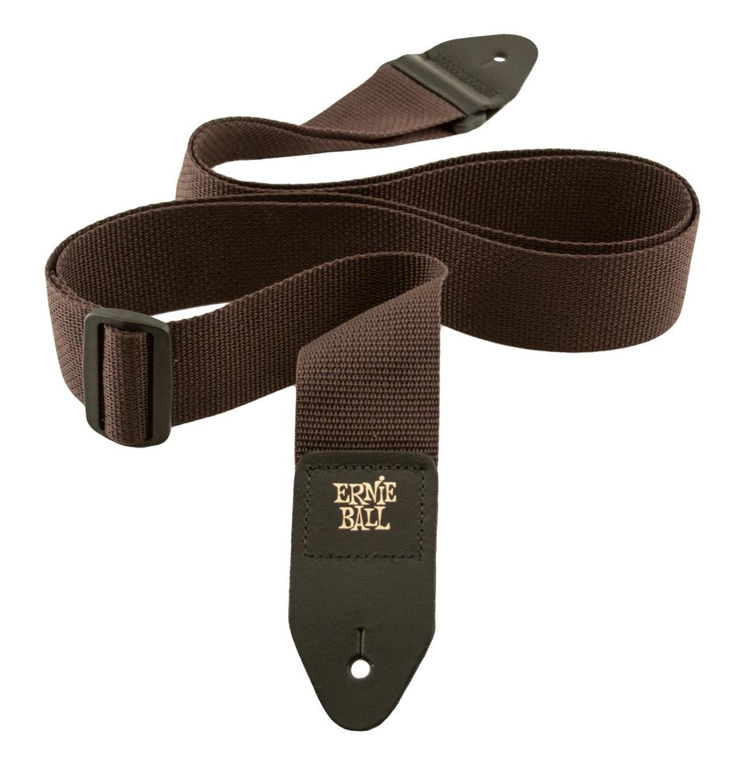 Ernie ball polypro gitaarband met leren uiteinden, comfortabele gitaarband voor akoestische, folk-, elektrische gitaar en basgitaar.: Bruin