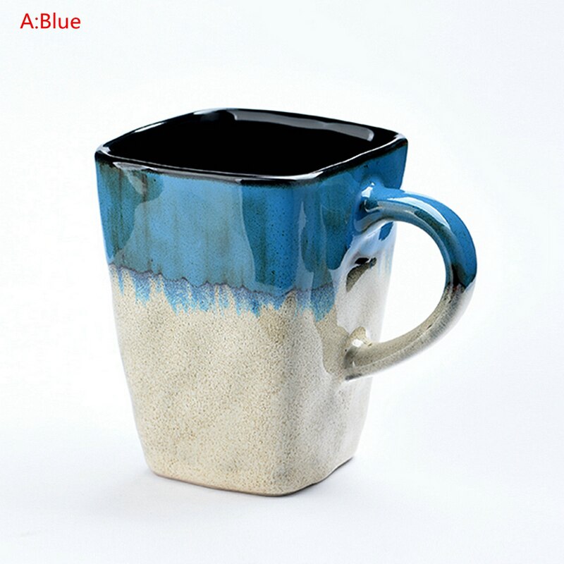 Retro Personality Square Cup Ceramic Cup Large Capacity Mug With Spoon Coffee Cup Household Couple Cup Cups And Mugs