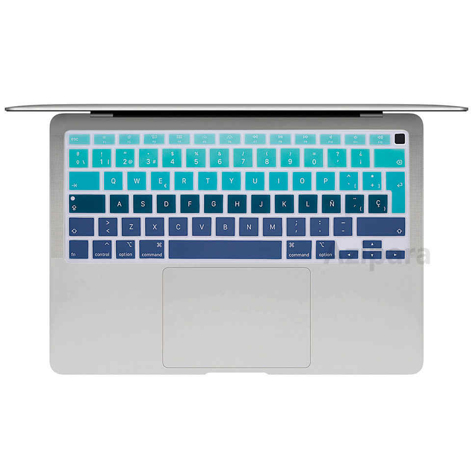 Couverture espagnole souple ue pour Macbook Air 13 A2179 / Air M1 puce A2337 couverture de clavier en silicone arc-en-ciel espagnol ue: green