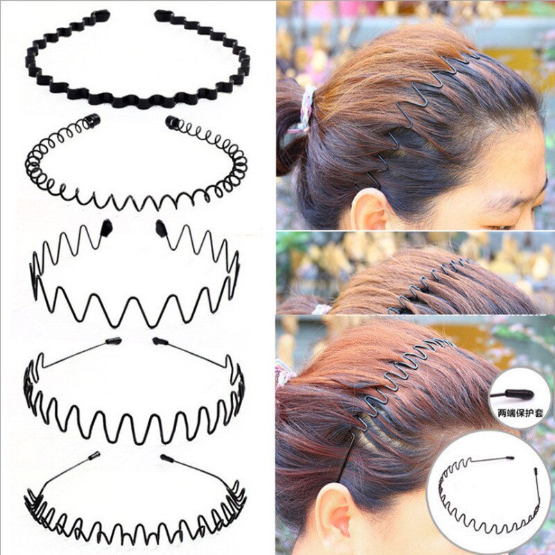 Diadema deportiva para hombre y mujer, bandana negra ondulada, pinza para el pelo, accesorios para el cabello