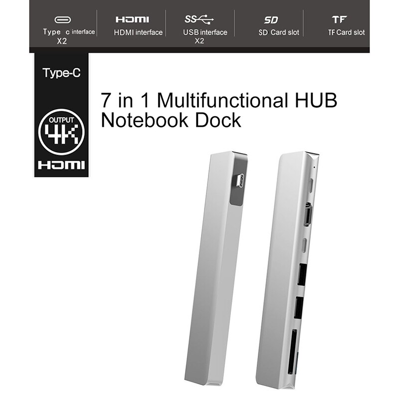 7 In 1 Thunderbolt3 USB-C Hub 4K 60HZ Tipo C Hub USB Adapter Supporto 87W di Carico per mac Book Pro / TV
