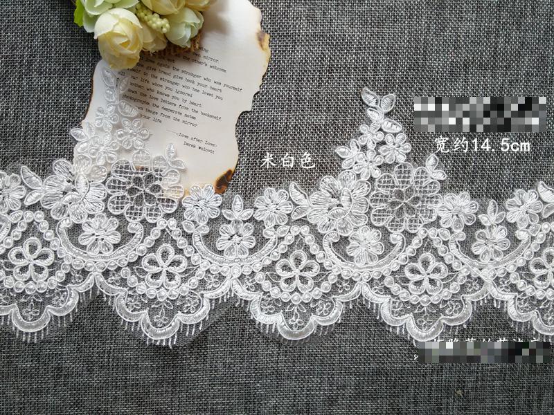 zraniony detal koronki tkaniny koronka wysokiej jakości akcesoria Wykonany ręcznie Diy suknia ślubna dla nowożeńców materiał kurtyny biały kolor kości słoniowej: 4 metrów / kość słoniowa