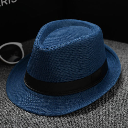 Sombrero Fedora clásico de ala ancha para hombre, gorra clásica de estilo clásico con visera ancha, Sombrero de Jazz liso para hombre, Sombrero de fieltro con lazo para Otoño e Invierno: Azul