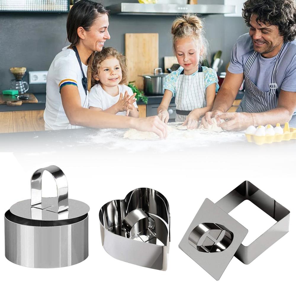 Set  of 3 tårtringar rostfria livsmedel bakverk dessert ring mousse formar med pusher för gjutning av skikt tårta skärning 40 dc 18