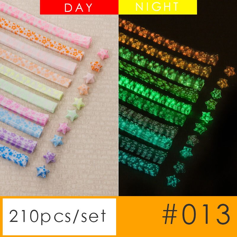 210pcs Luminous star origami paper Lucky star scrapbook paper Wishing stars paper wrapping material night glow: 013