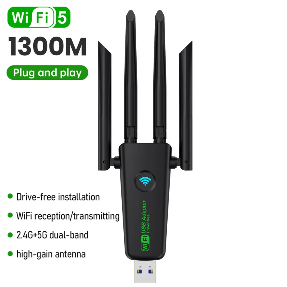 Dual Band 1200 Mbit/s WiFi USB Adapter 2,4 G/5,8 GHz Wi-Fi5 Dongle 4 Antenne USB3.0 Wireless Receiver für PC/Laptop Kein CD-Treiber kostenlos