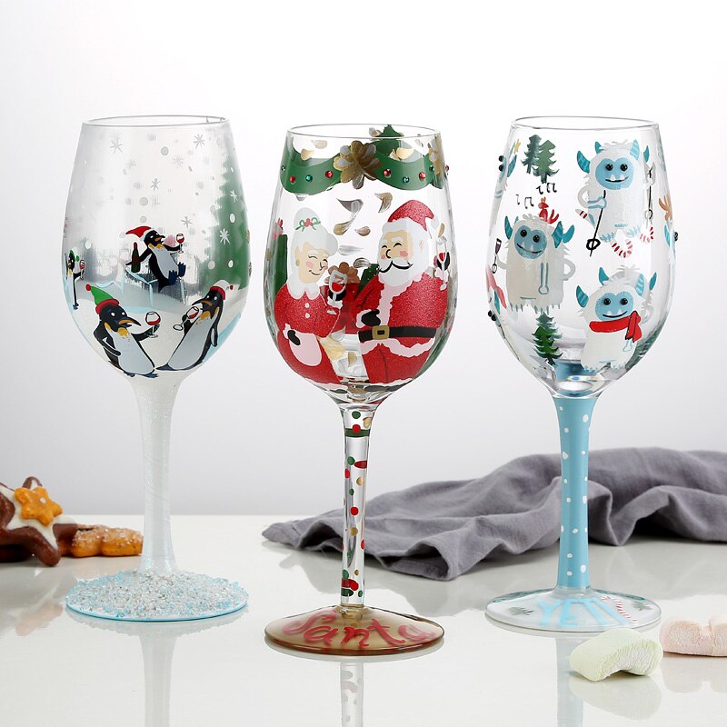 Verres à vin artificiels en verre cristal, de noël limité, peint à la main, père noël, licorne, tasse peinte