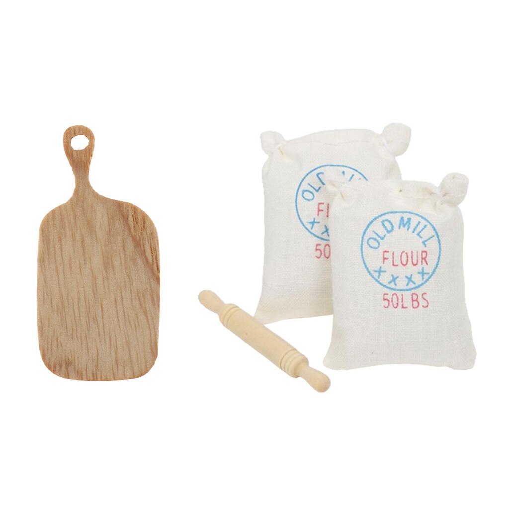 Funny Flour Rolling Pin Chopping Board For 1:12 Dollhouse Kitchen Toys Decor