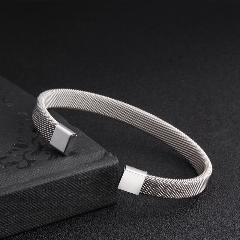Nowa modna siatka ze stali nierdzewnej otwarty mankiet bransoletki dla mężczyzny kobiety biżuteria modny pozłacane sportowe bransoletki Pulsera