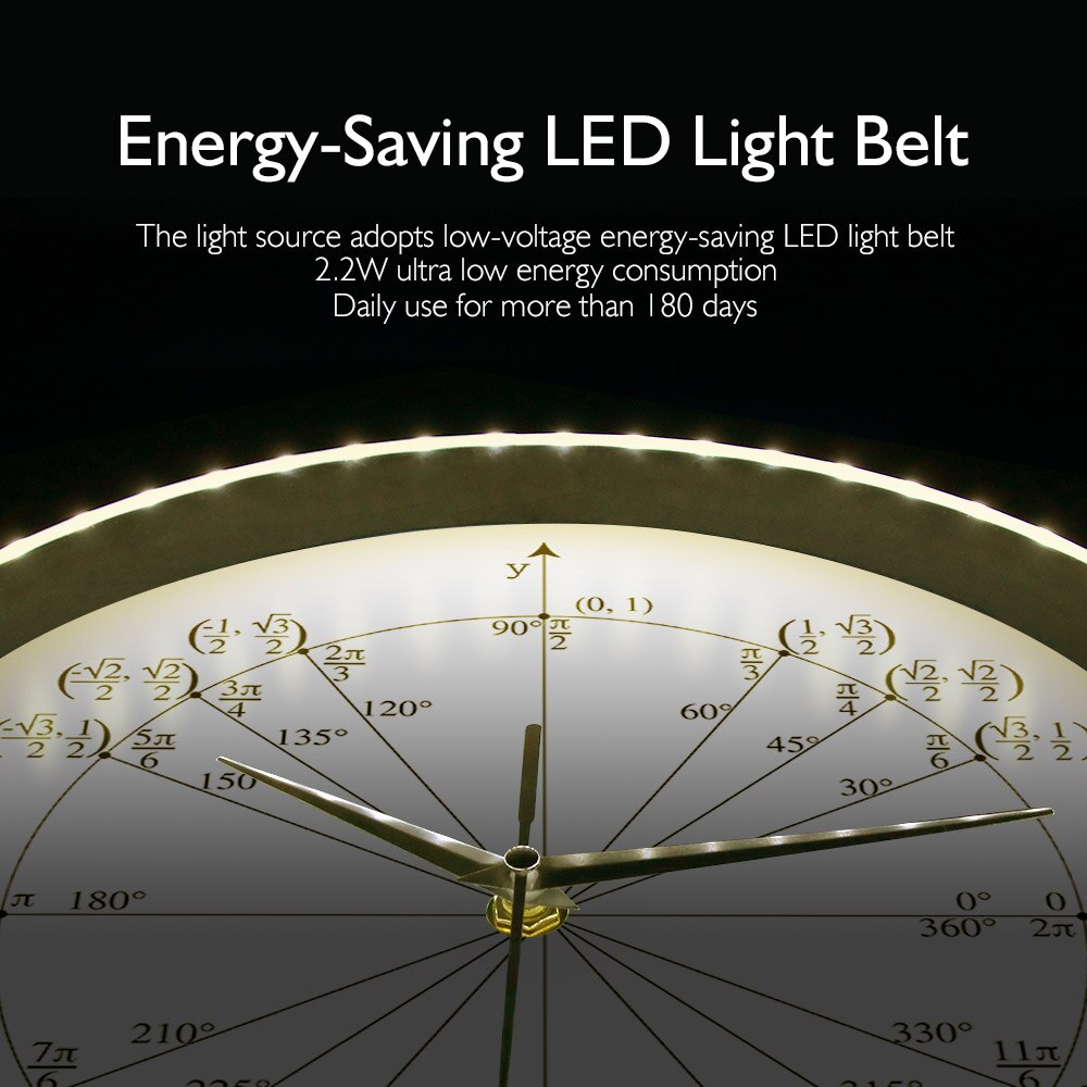 Unit Circle Mathematical LED Smart Wall Clock Radian Labeled Angles Value Sound Control Watch Trigonometry Pre Calculus Light