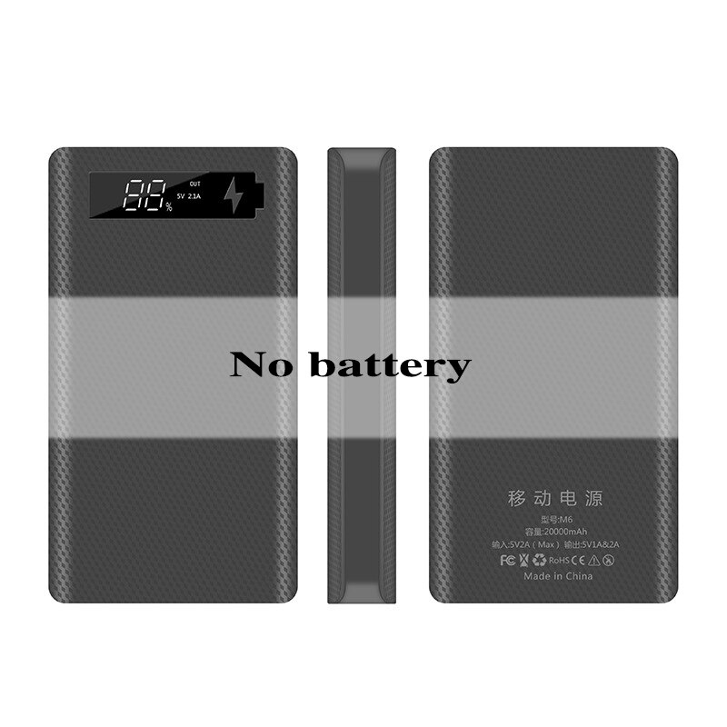 Portable Power Kit Battery Case Power Bank Shell 6*18650 Battery Charger Box Digital Display Powerbank Shell: back no battery