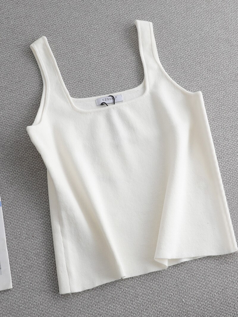 Hochwertiges, schickes Basic-T-Shirt mit U-Ausschnitt für Höhle Sommer, weiß gestricktes Damen-Tanktop, sexy ärmelloses T-Shirt, Jahrgang-oben, lässiges Ernte-oben-T-Shirt: Gold