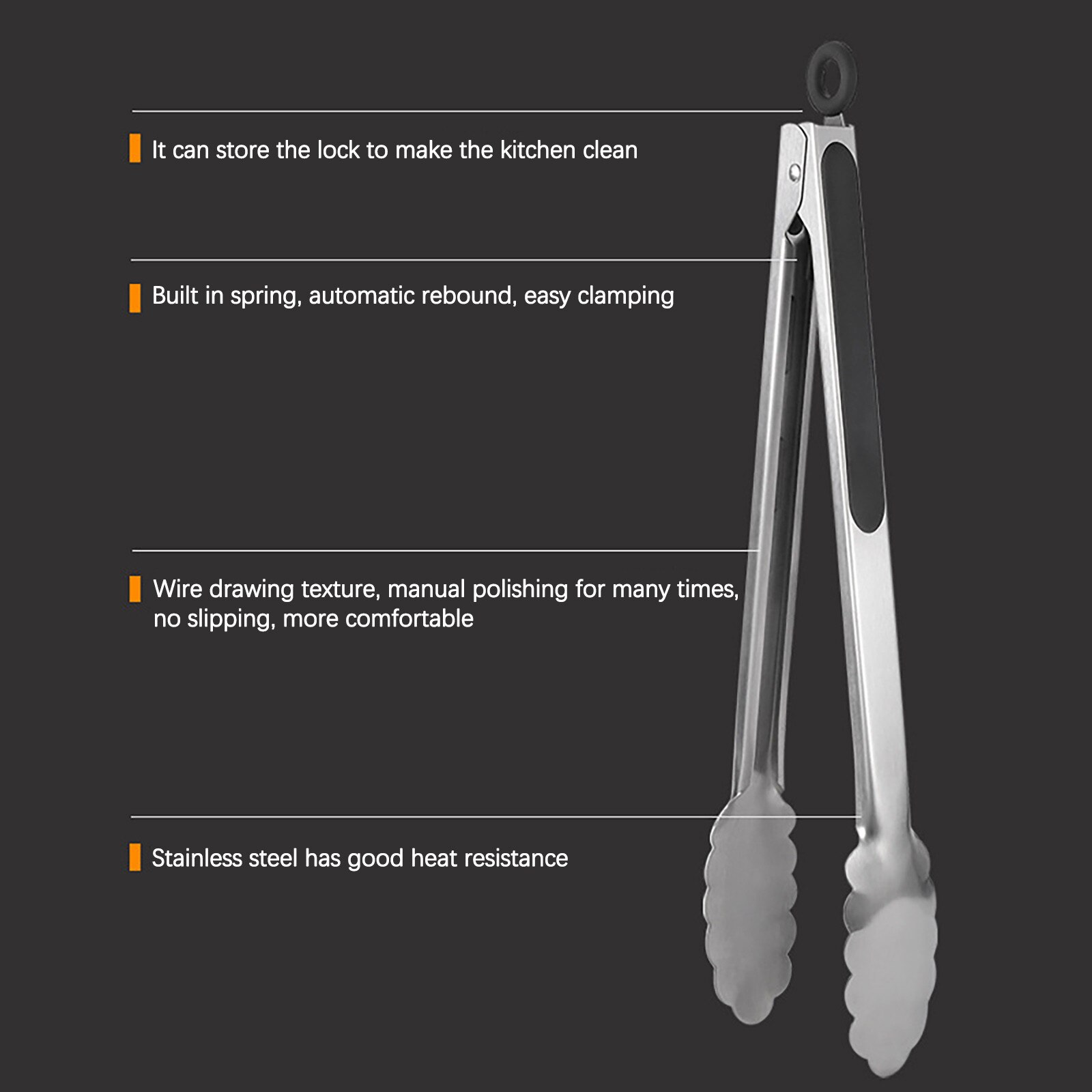 304 Stainless Steel Kitchen Tongs Brushed Steel Food Tongs With Ergonomic Grip