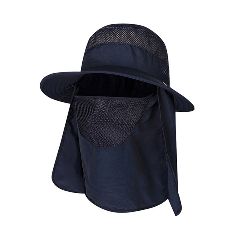 Summer Quick dryng Sun protection fisherman cap withFace Neck protection outdoor fishing bike removable Three-use men Visor hat: Navy Blue