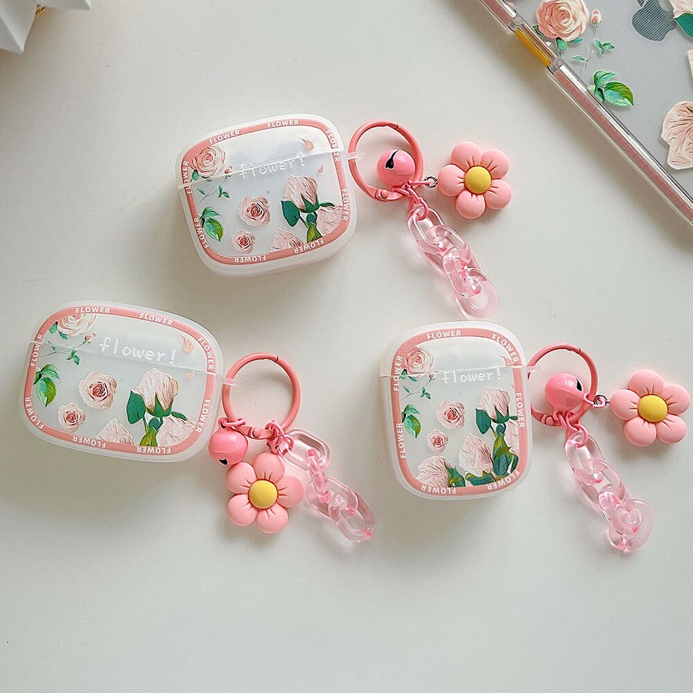 Rose Fleur Étui En Silicone Pour Airpods Pro 2 1 Sans Fil Bluetooth Pour Apple cosses D'air 3 Écouteur Couverture Soleil Fleur Porte-clés Fundas