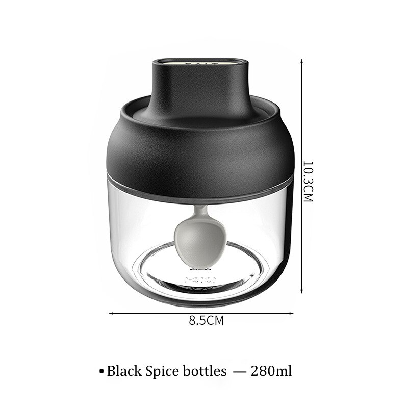 280ML Cover spoon integration honey glass Jar Spice Airtight Containers Condiment Salt Seasoning oil brush pot seasoning pot: Black Spice bottles