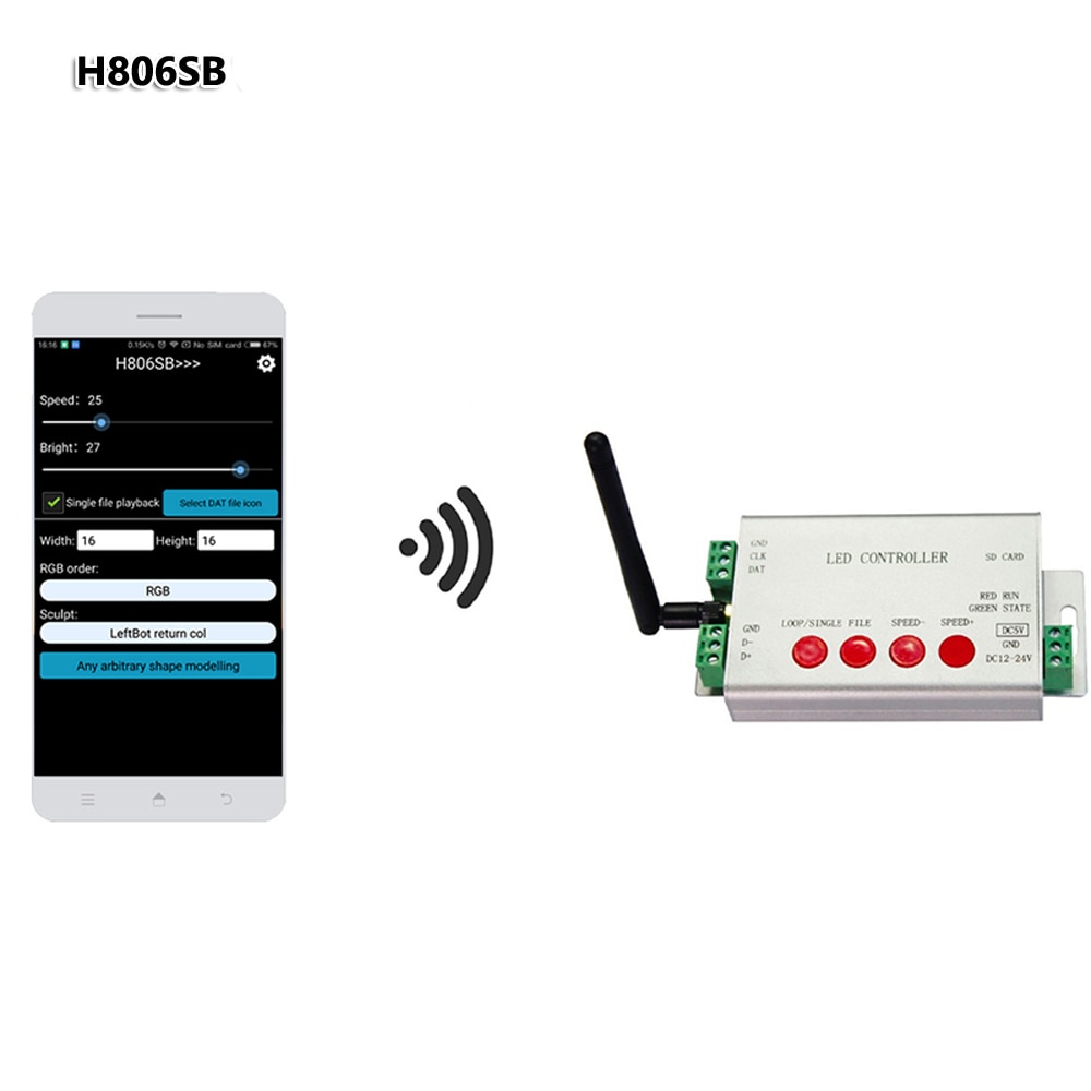 H806SB Led Sd Kaart Controller Wifi Spi Controller DC5-24V Wifi Controller Door App Max 2048 Pixels WS2811 Digitale Strip Verlichting