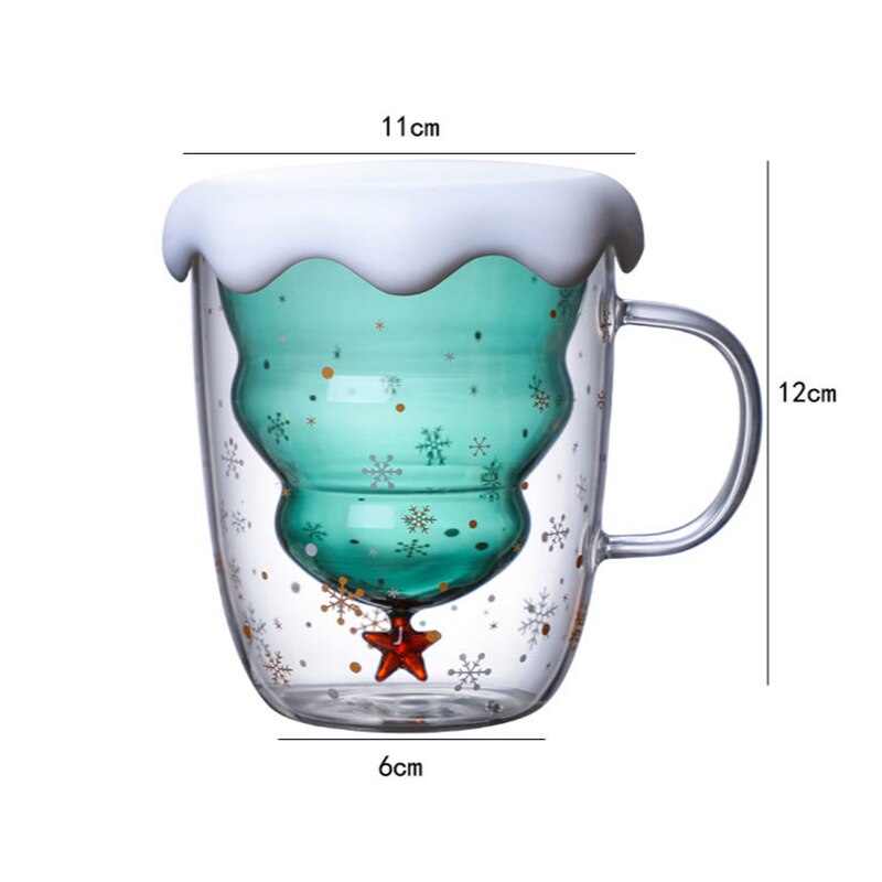 300ml julgran glas kopp värmebeständig dubbel vägg glas kopp kaffe mugg med lock söt jul för tjejer: Kopp