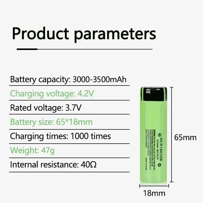 PURFIELD 18650 Akku 3,7 V 3400 mAh NCR18650B Akku für elektronische Zigarette für Power-Taschenlampenbatterien