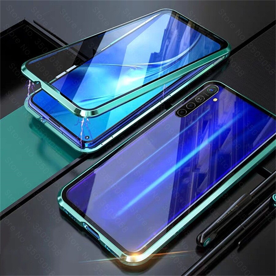 360 ° Metalen Magnetische Flip Case Voor Oppo Realme 6 Pro 6pro Gevallen Cover Op Realmi Realmy 6 Pro Dubbele-Zijdig Glas Beschermende Coque: Green