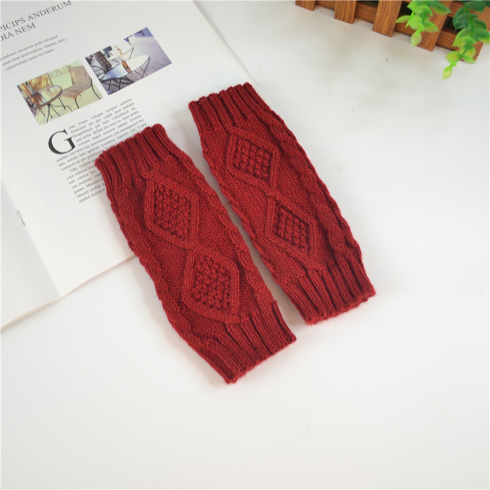 1Pair Warm Knit Fingerless Half Finger Mittens Gloves For Women Winter Outdoor Business Accessories 20cm: 8