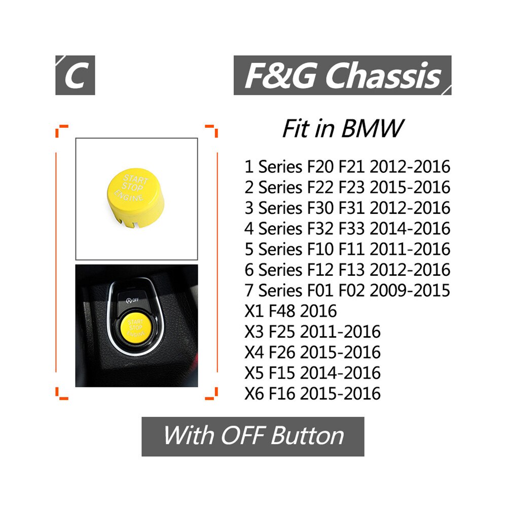 Yellow One-key Start Button for E Chassis ,G /F Chassis with Start / Stop ,F Chassis Without Start / Stop Three Types