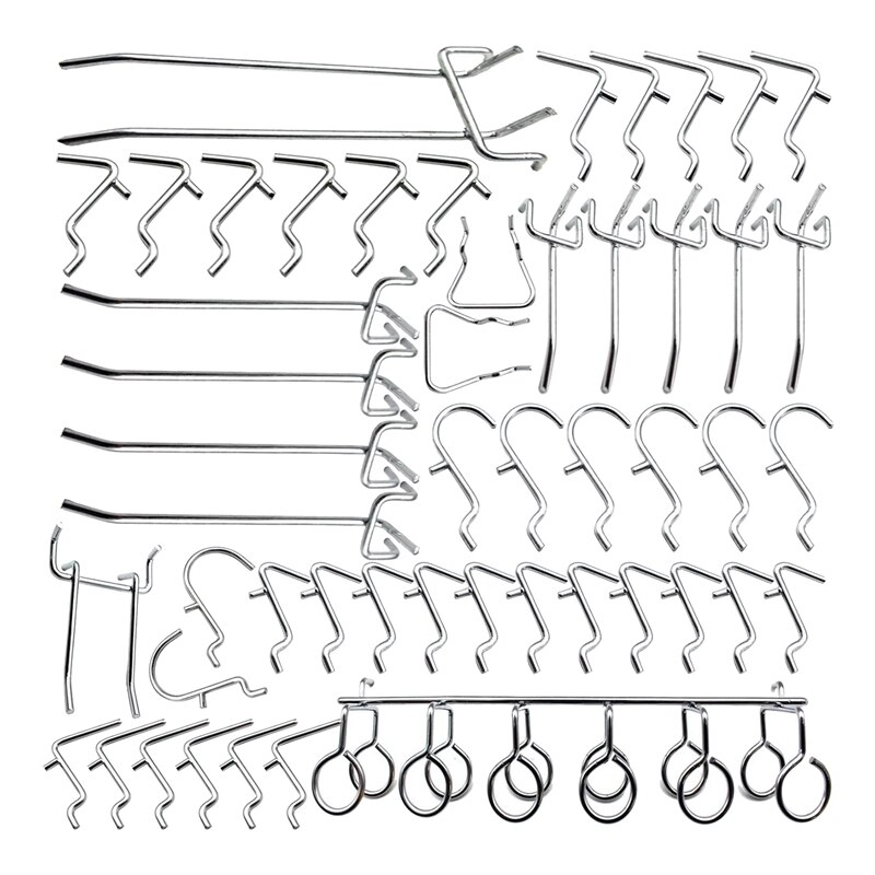 50 Piece Pegboard Hooks Assortment With Metal Hooks Sets Hook Metal Pegboard Peg Locks For Organizing Tools