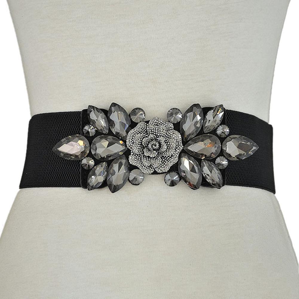 Bryllupsfest kvinner floral spenne rhinestone elastisk bredt clinch belte