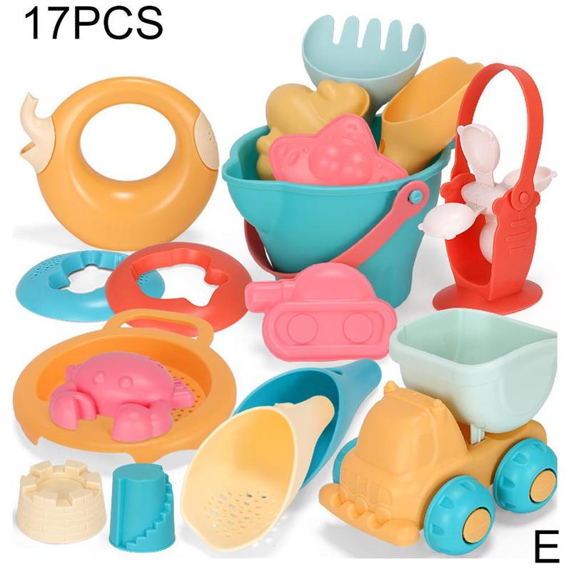 Summer Children Sandbox Set Kids Beach Toys Baby Beach Play Set Sand Play Sand Dredging Tools Sand Water Game Play Bath Toys: 17 PCS