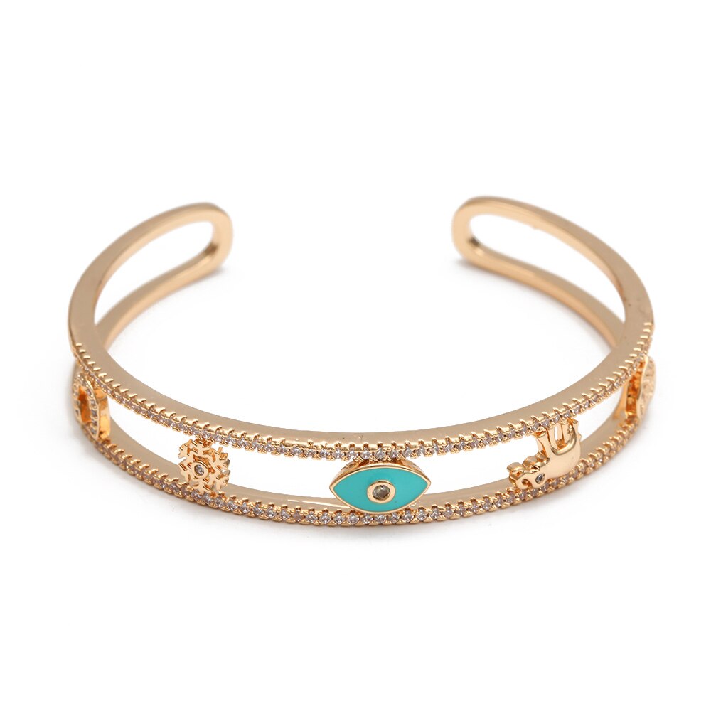 Lucky Eye Goud Kleur Bangle Open Manchet Armband Evil Eye Vlinder Hart Fatima Hamsa Hand Armband Voor Vrouwen Meisjes Sieraden BD241: 2