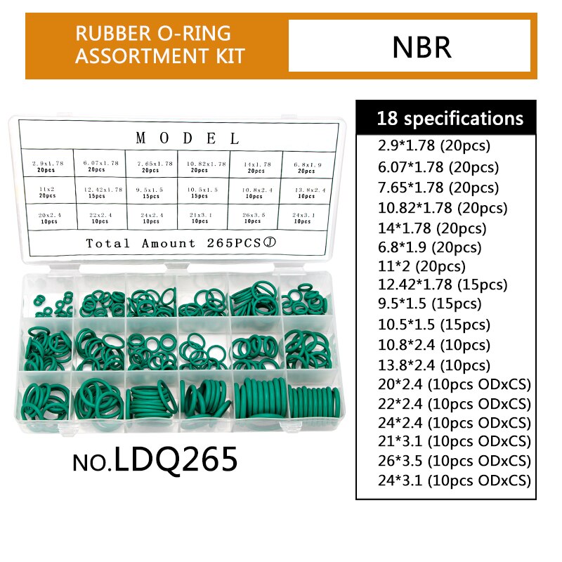 Nbr Rubber Spare Afdichting O-Ringen Paars Groen Pakking Assortiment Set Vervanging Afdichting Kits 18 Maten Beschikbaar 270 Stks/set: LDQ265 x2