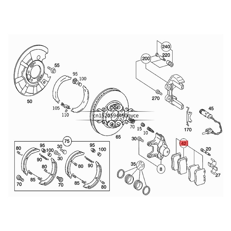 Automobile rear wheel brake friction skin W215 373 CL55 AMG W220 S320 S400mer ced esb enzS600 S500 Parking brake gasket