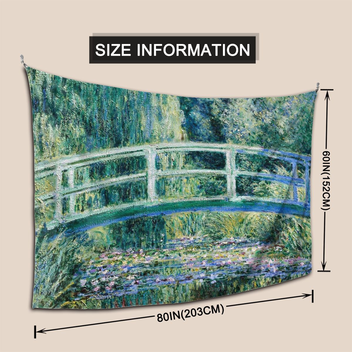 Water Lilies And Japanese Bridge Tapestry Wall Hanging Curtain Monet Art French Painting Wall Cloth Polyester Beach Mat Leisure