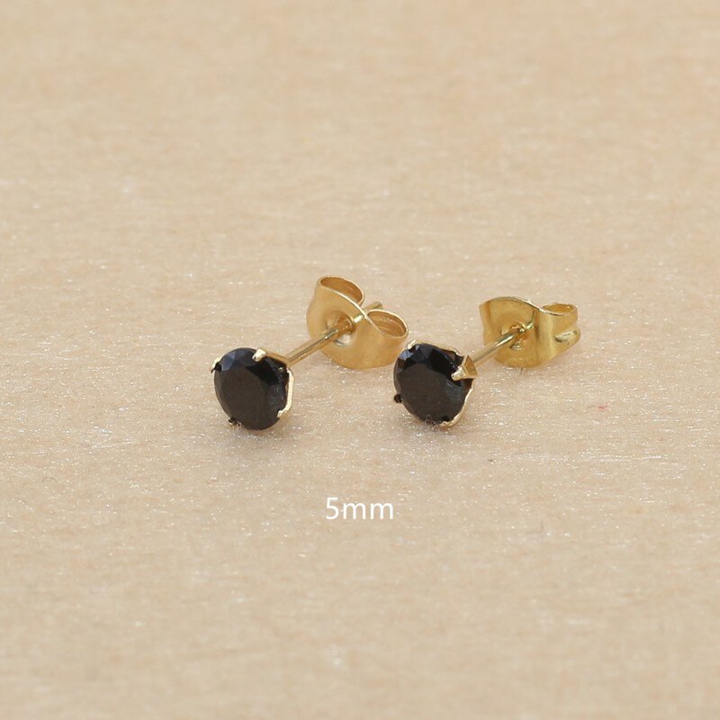 Size 3mm to 8mm 316L Stainless Steel Black Round Zircon Stud Earrings No Fade Allergy Free Brief Jewelry: Black Gun Plated